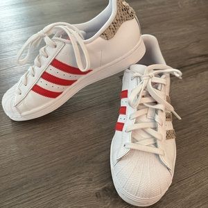 adidas White Sneakers with Red Stripes